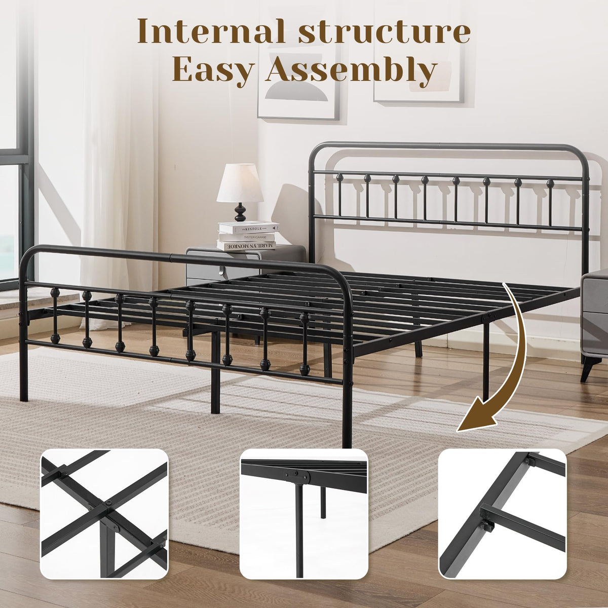 Full Metal Platform Bed Frame with Headboard and Footboard E7550