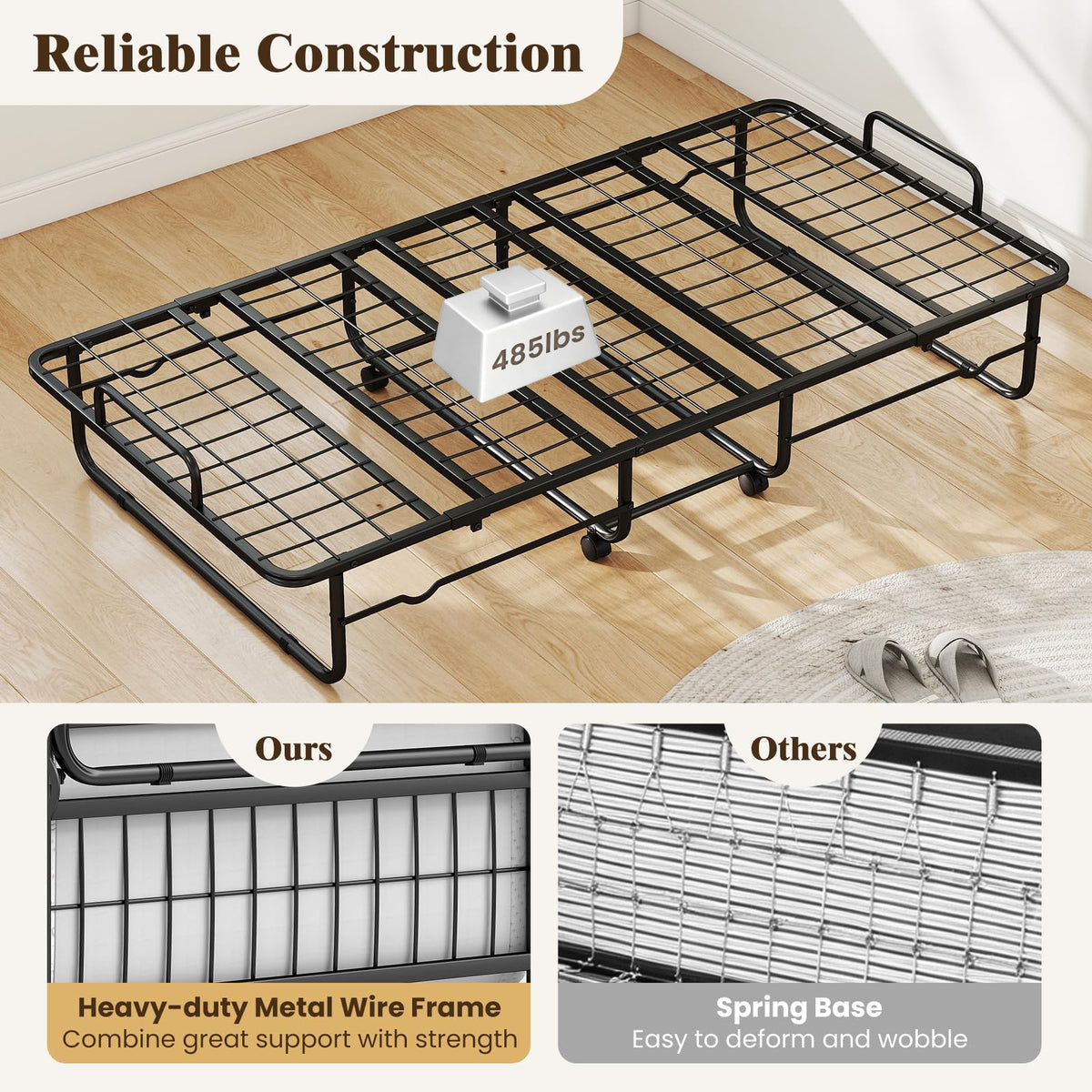 Folding Bed with 5-Inch Mattress, Twin Size Foldable Guest Bed with Metal Frame X557