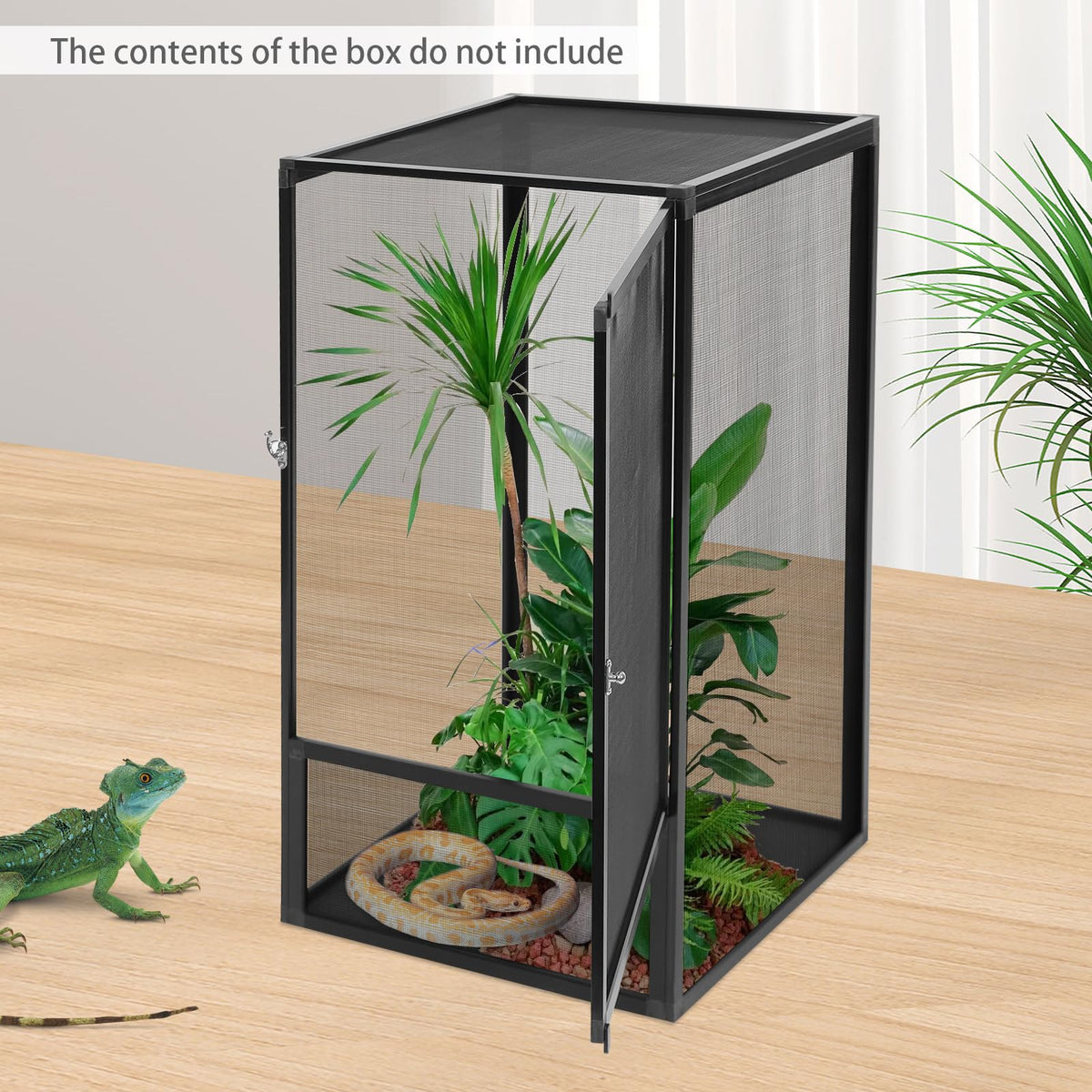 Black Large Aluminum Screen Reptile Terrarium Cage with Locking Latch Z185944
