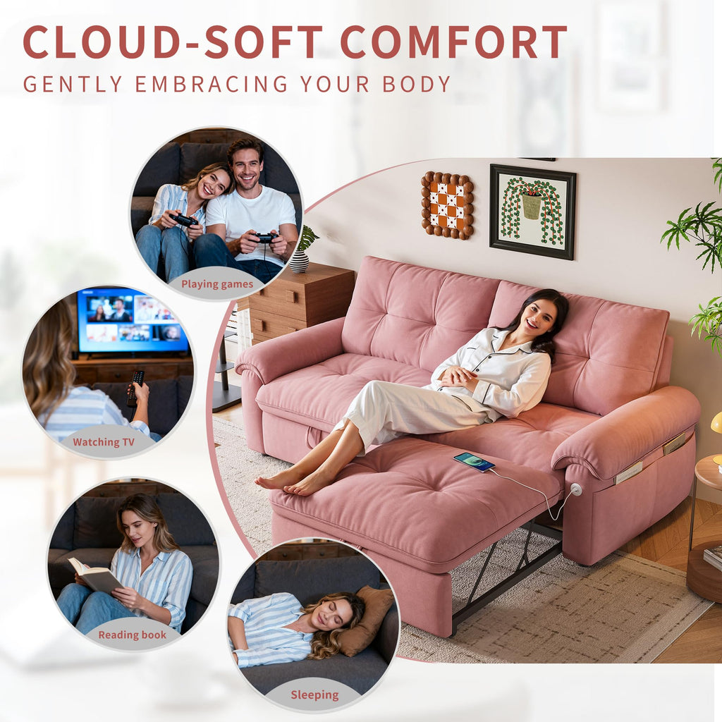 Queen Size Pink Sofa Bed with Pull Out Bed F37574