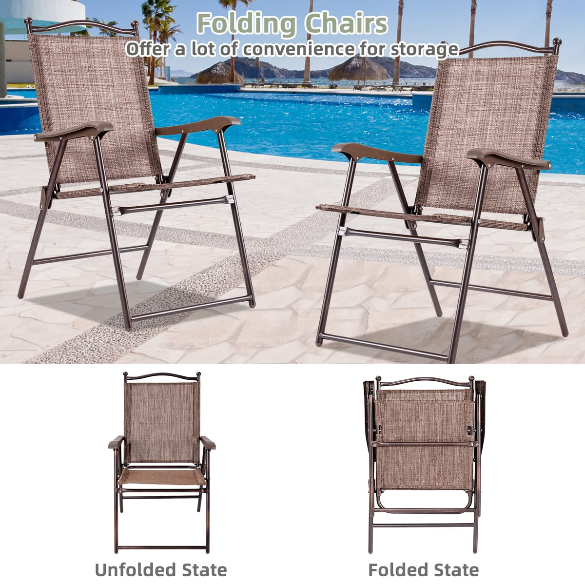 Set of 2 Brown Folding Patio Dining Chairs with Armrests G7038