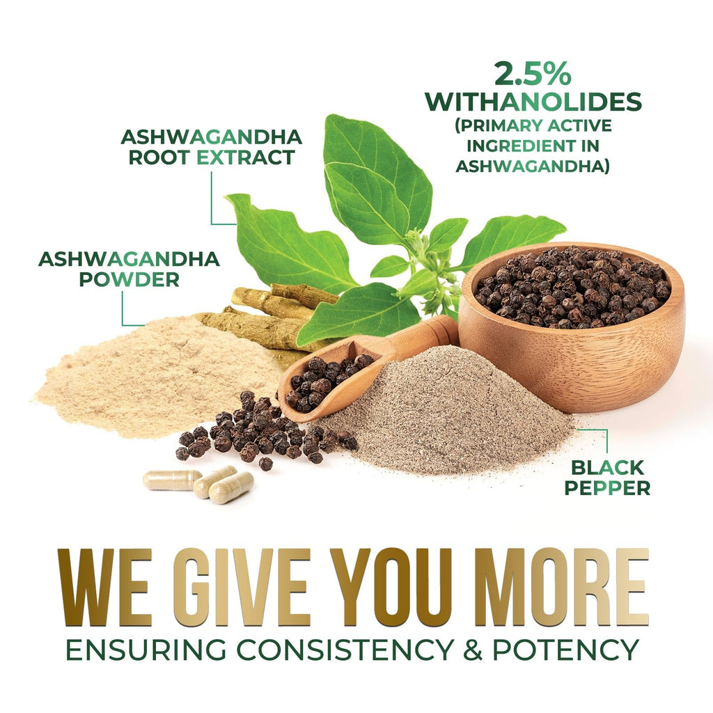 Ashwagandha Capsules with Black Pepper Vegan 180 Capsules X76906
