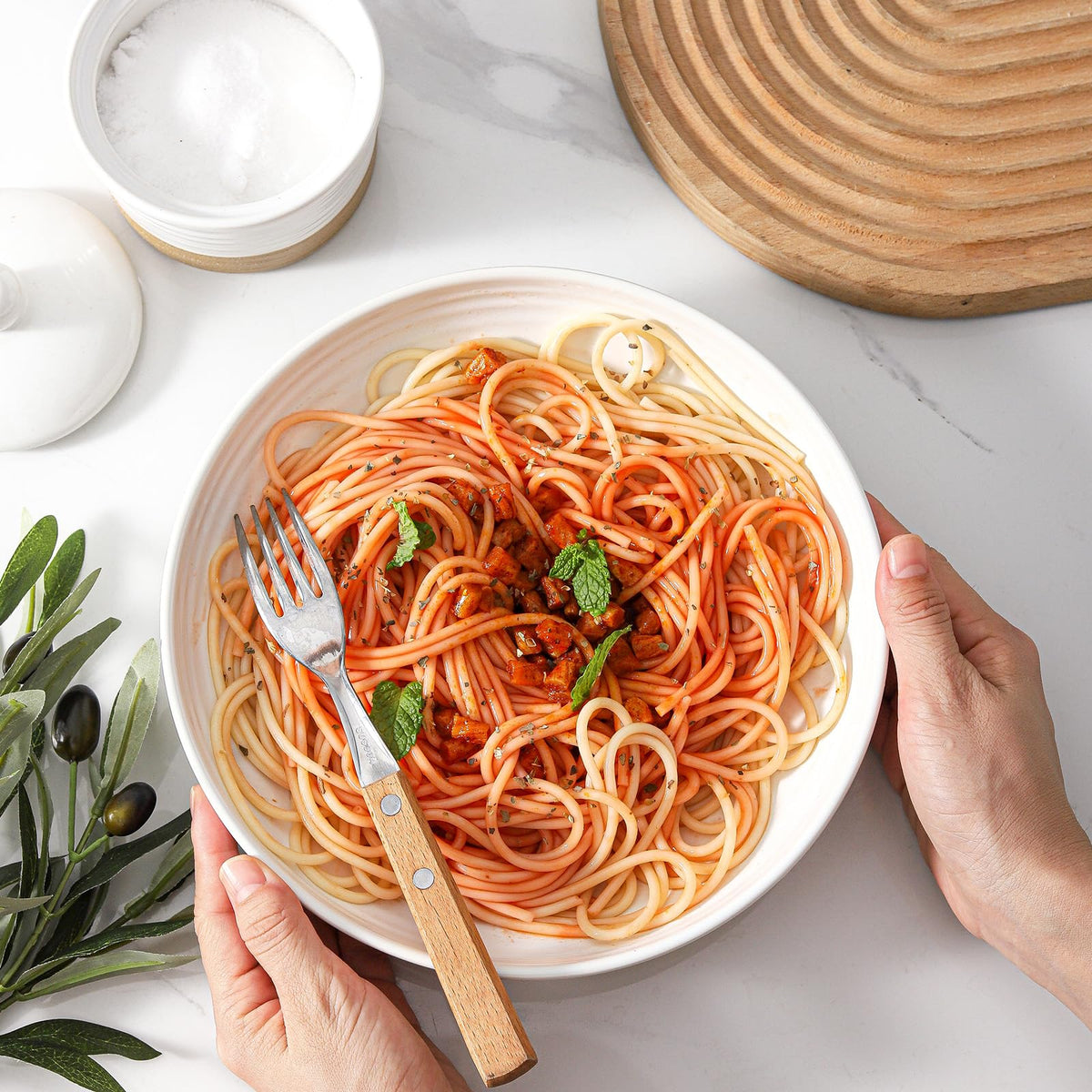 Ceramic Pasta Bowls Set of 4, 8.7 Inch White K9806