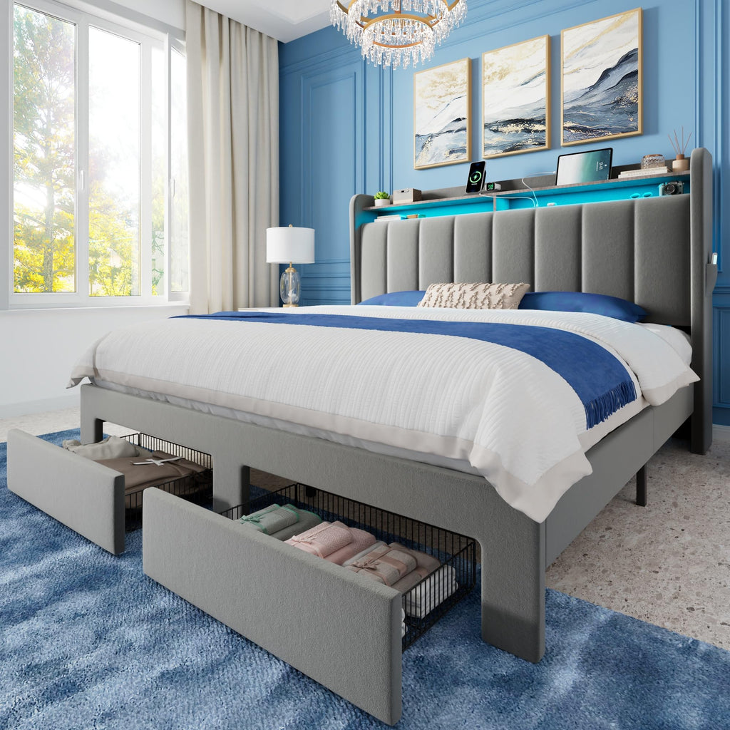 Full Size Bed Frame with Storage Headboard and Drawers B22462
