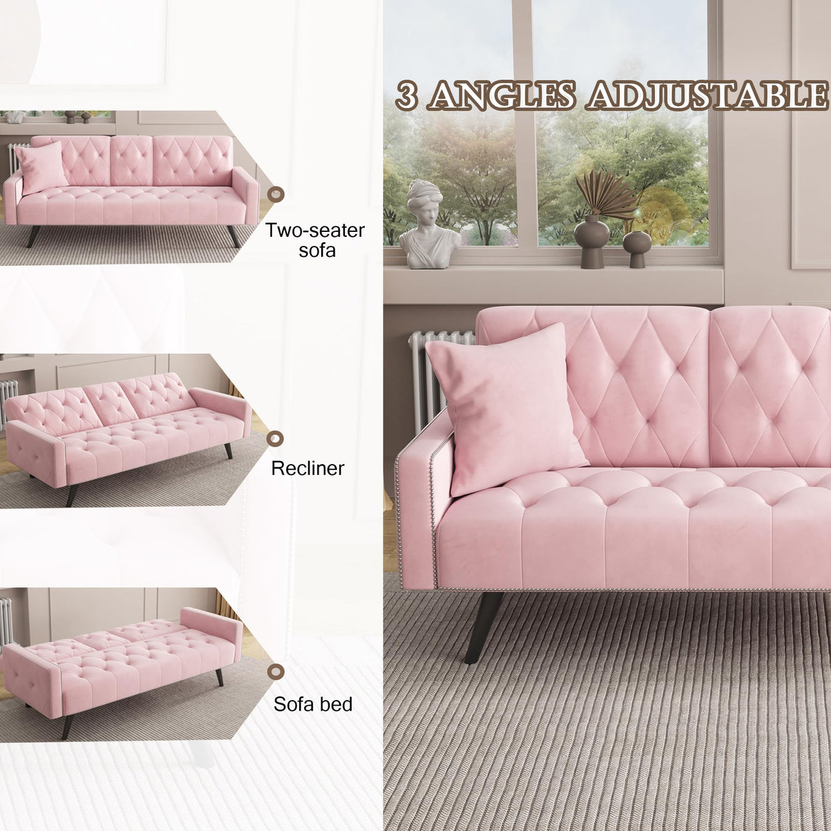Pink Velvet Futon Sofa Bed B817