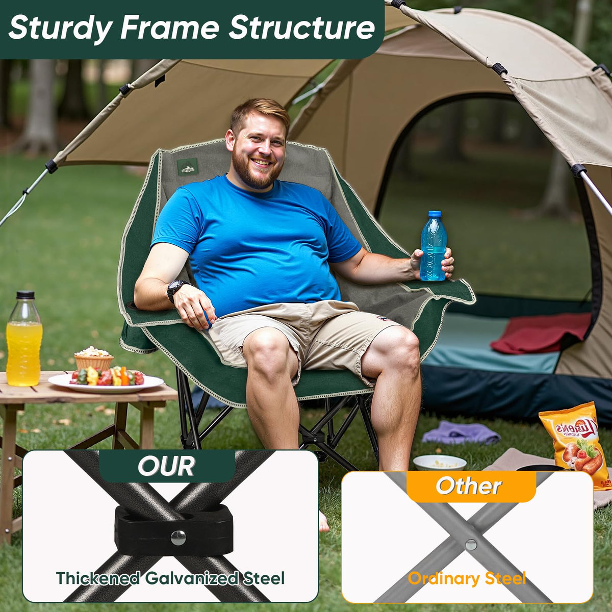 2 Pack Oversized Padded Folding Camping Chair with Cup Holder Q312939