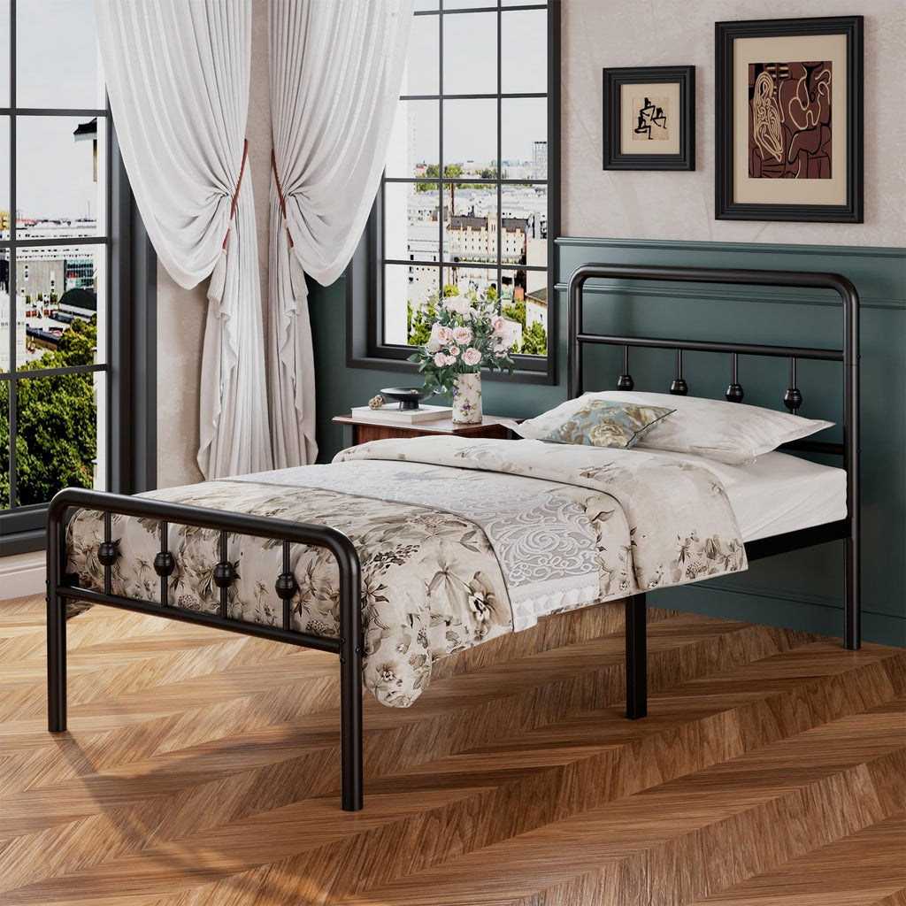 16 Inch Twin Metal Platform Bed with Headboard and Footboard B645170