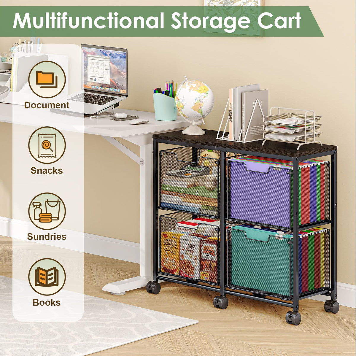 Black 4 Drawer Mobile File Cabinet P827968