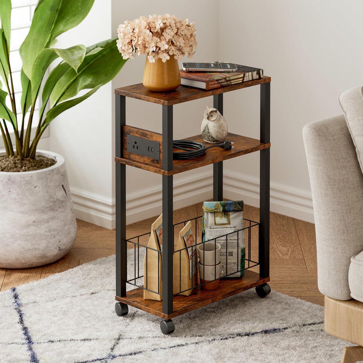 Rolling Side Table with Wheels M396
