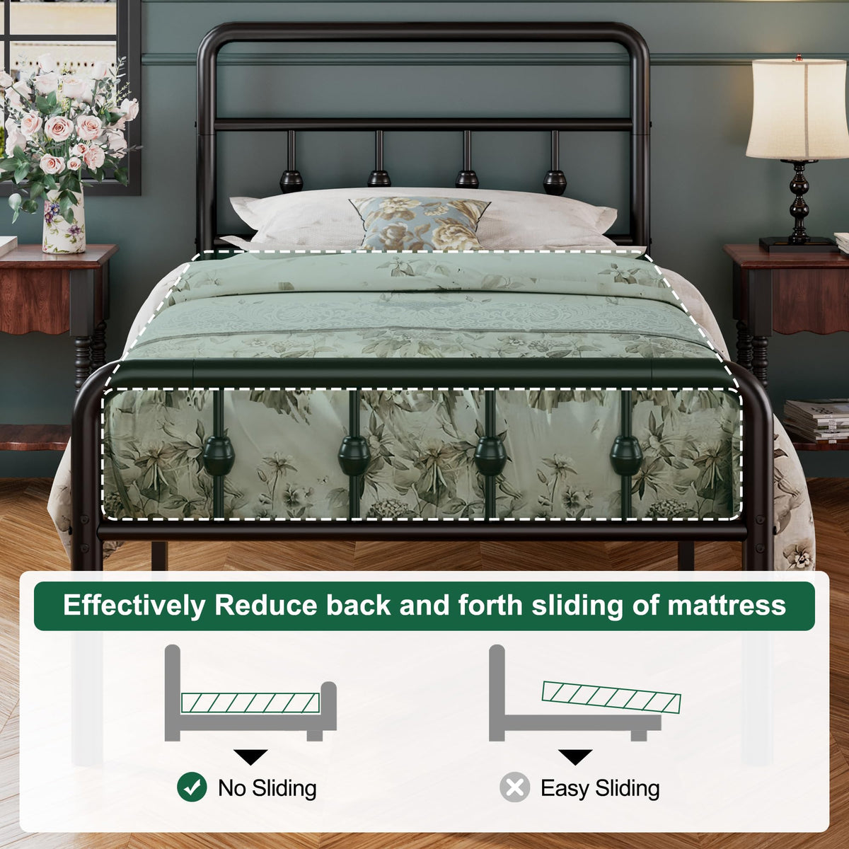 16 Inch Twin Metal Platform Bed with Headboard and Footboard B645170