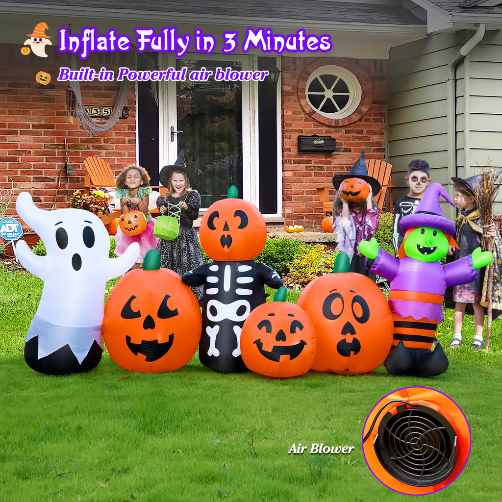 8 ft Halloween Inflatable Pumpkin Witch Ghost Skeleton Decoration with LED Lights E581