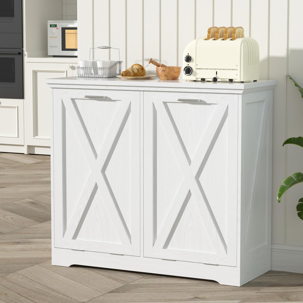 10 Gallon White Tilt Out Trash Can Cabinet O738