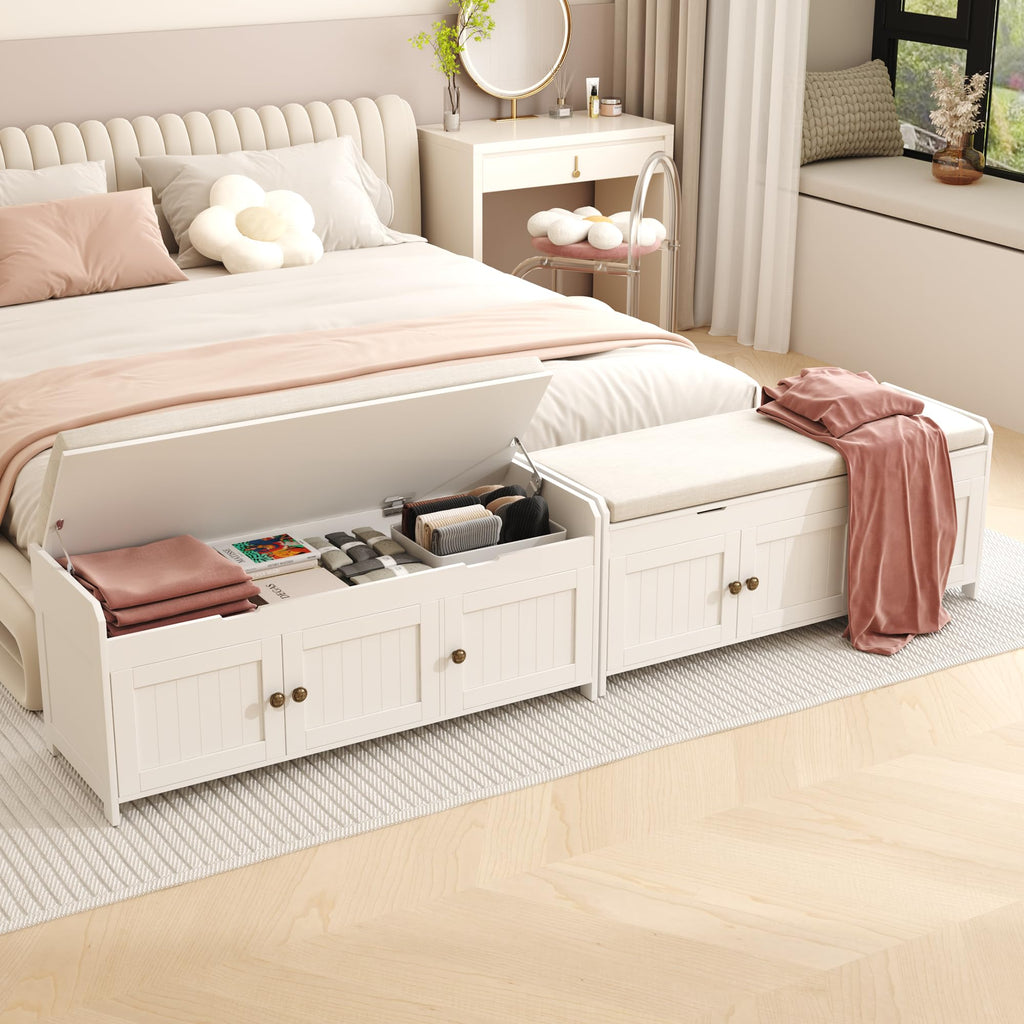 White Lift Top Storage Shoe Bench with Cushioned Seat G2486