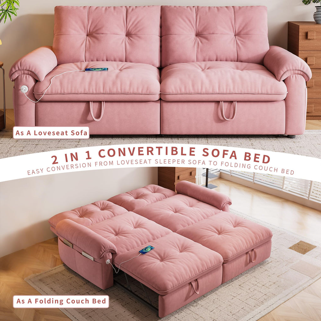 Queen Size Pink Sofa Bed with Pull Out Bed F37574