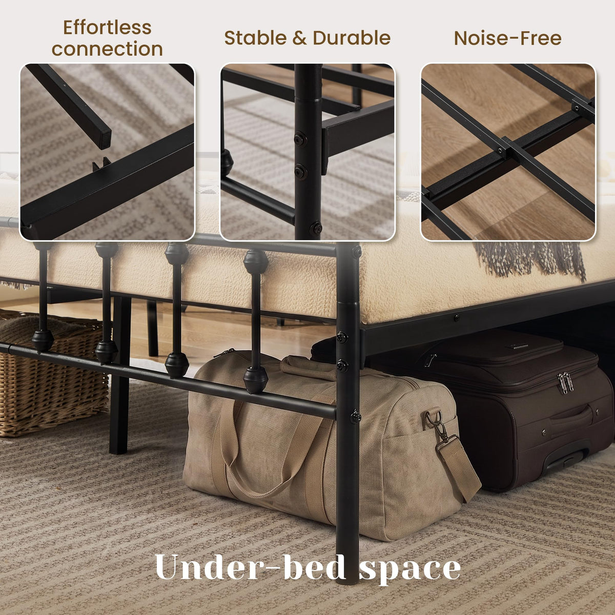 Full Metal Platform Bed Frame with Headboard and Footboard E7550