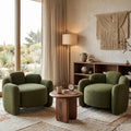 Green Mid-Century Modern Accent Chairs Set of 2 Upholstered Barrel Side Chairs with Solid Wood Base P797372