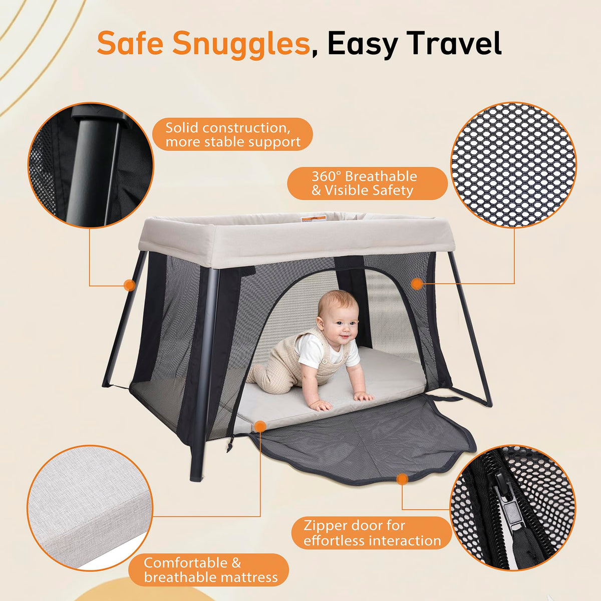 Beige Portable Travel Bassinet X713