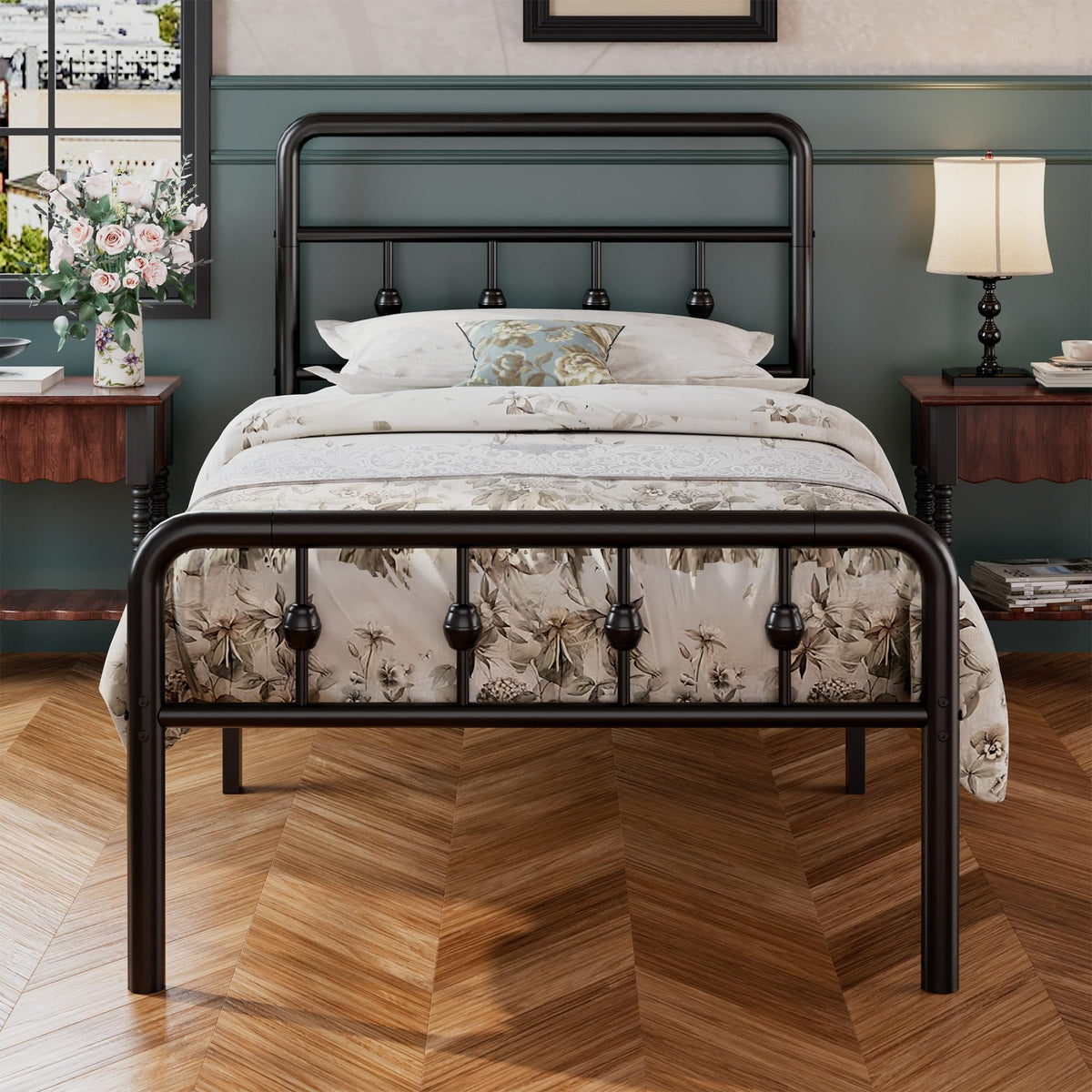 16 Inch Twin Metal Platform Bed with Headboard and Footboard B645170