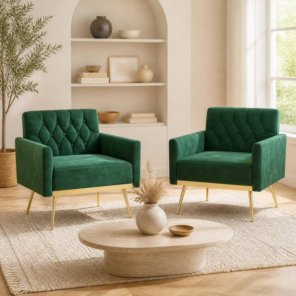 Velvet Accent Chair Set of 2 Emerald Green N5507