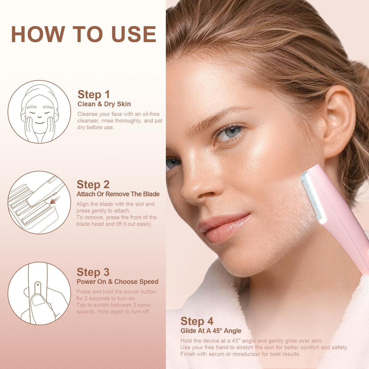 Rechargeable Facial Hair Razor with LED Light, 3 Speeds H364838
