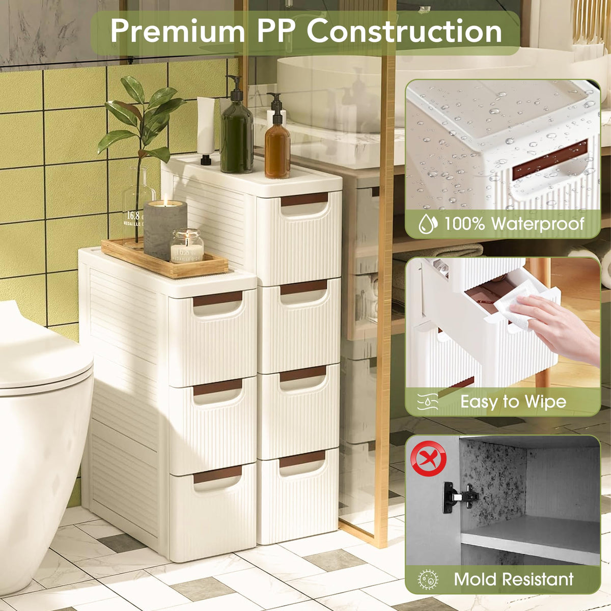 White 3 Drawers Narrow Plastic Bathroom Storage Cabinet F241