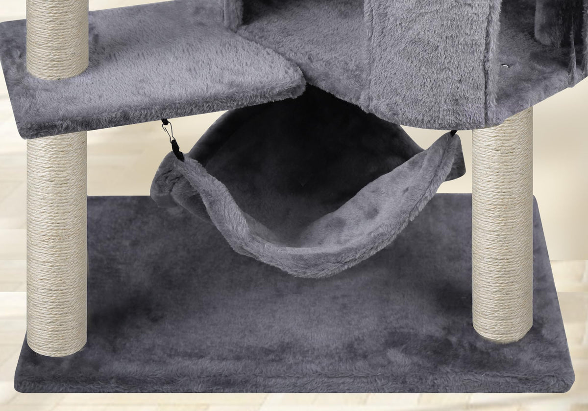 Grey Cat Tree with Cat Condo and Hammock I1857