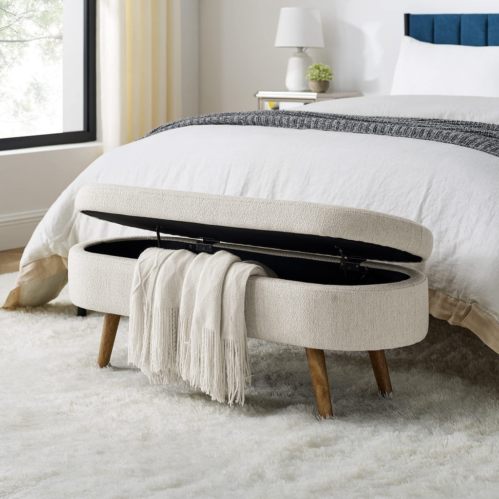 Beige Oval Storage Bench with Rubber Wood Legs Y137538