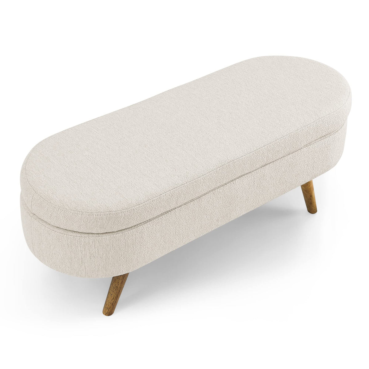 Beige Oval Storage Bench with Rubber Wood Legs Y137538