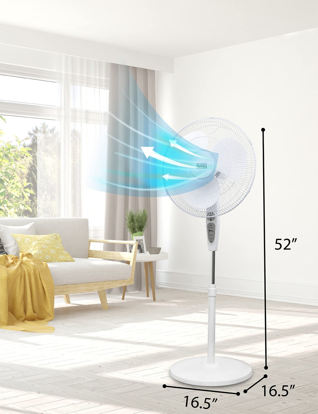18-Inch Stand Fan with Remote and 3-Speed Settings, White Y1908