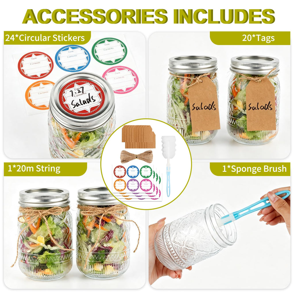 12 oz 20 Pack Mason Jars with Lids and Bands V6868