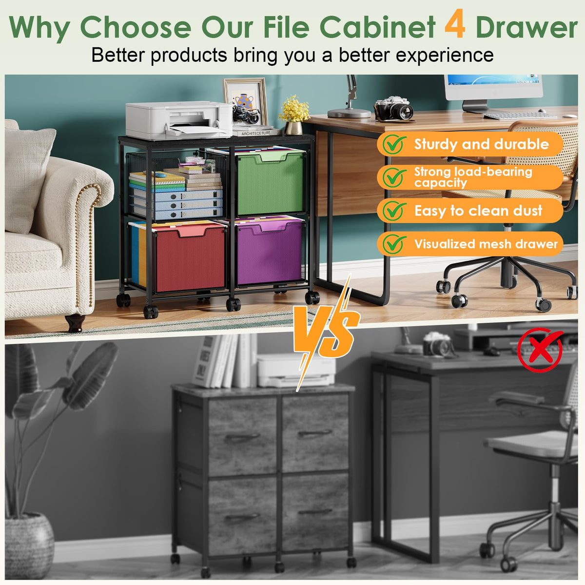 Black 4 Drawer Mobile File Cabinet P827968