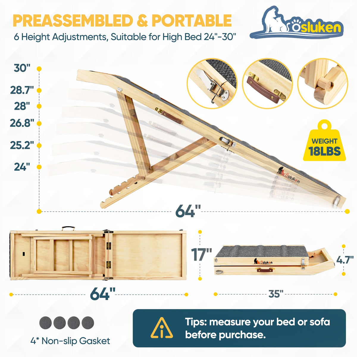 Foldable Dog Ramp with Platform 6 Adjustable Heights Y565311
