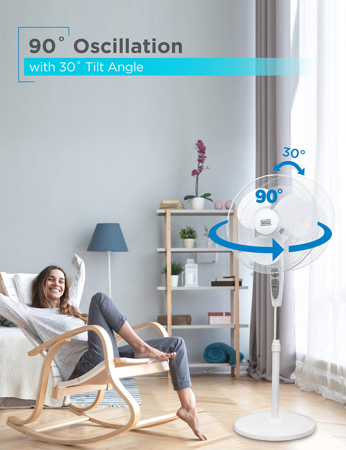 18-Inch Stand Fan with Remote and 3-Speed Settings, White Y1908