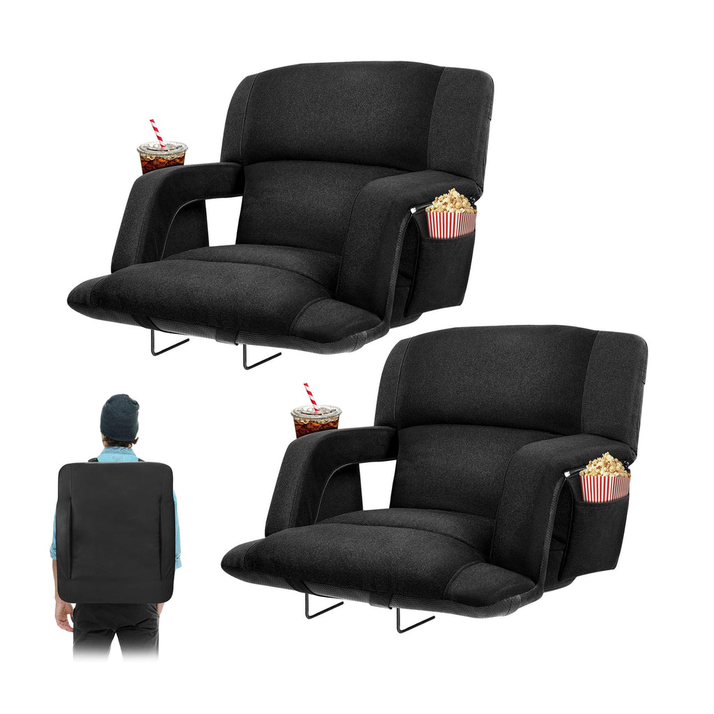 Extra Wide Folding Stadium Chairs with Back and Cushion, 6 Reclining Positions, Black L8915