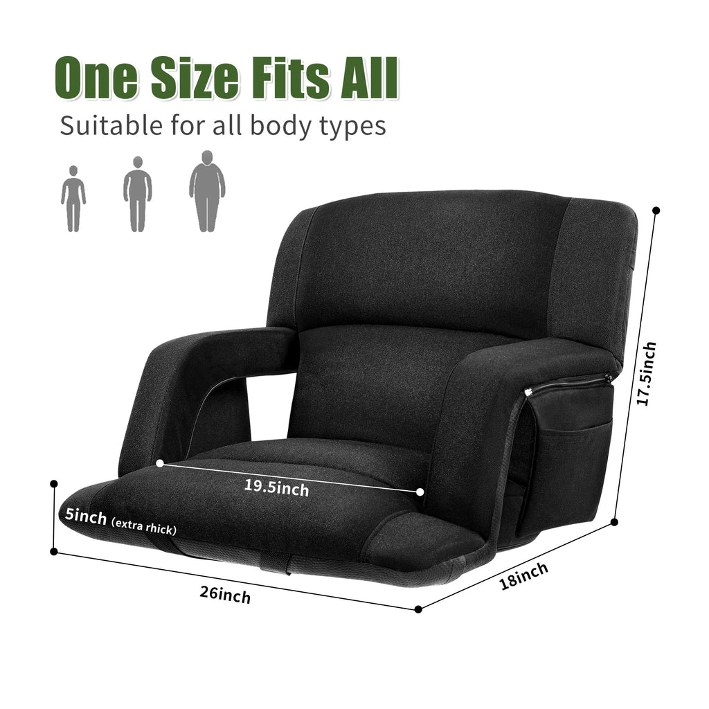 Extra Wide Folding Stadium Chairs with Back and Cushion, 6 Reclining Positions, Black L8915