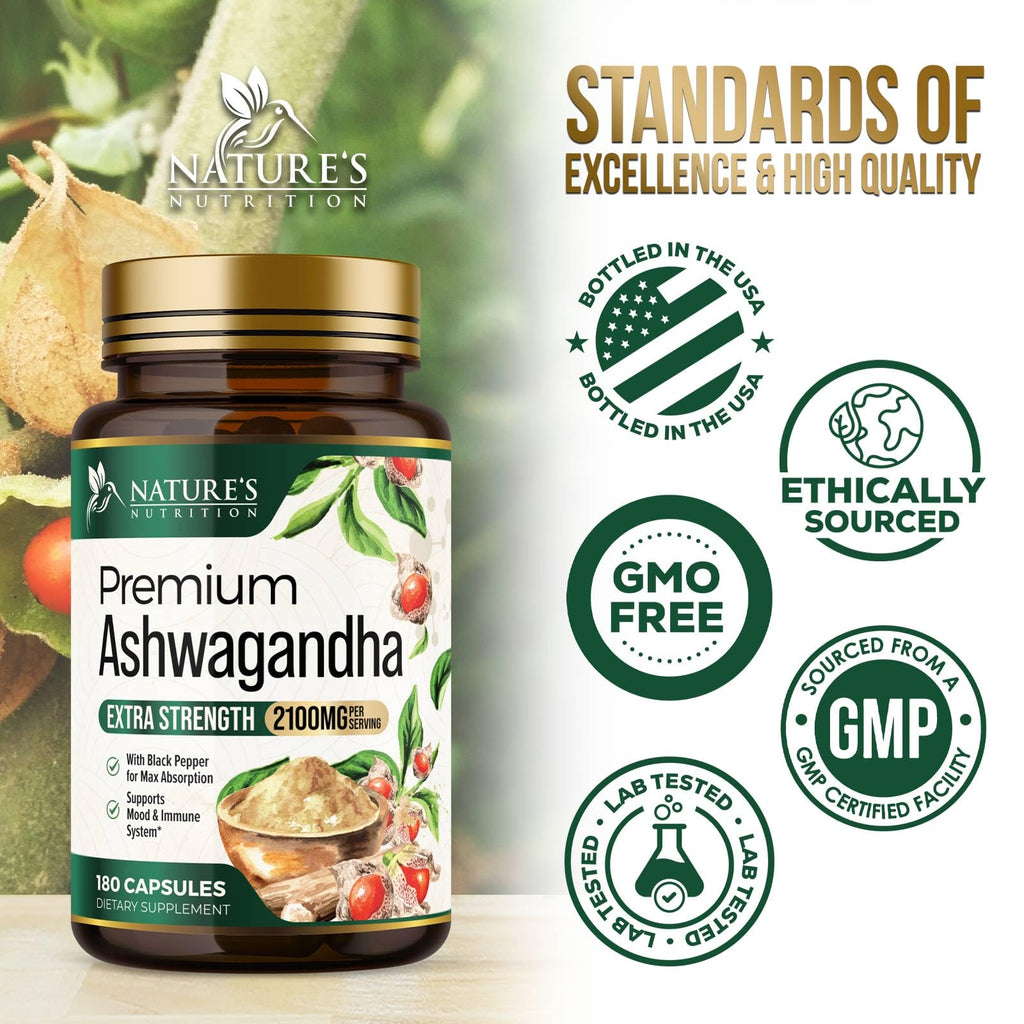 Ashwagandha Capsules with Black Pepper Vegan 180 Capsules X76906