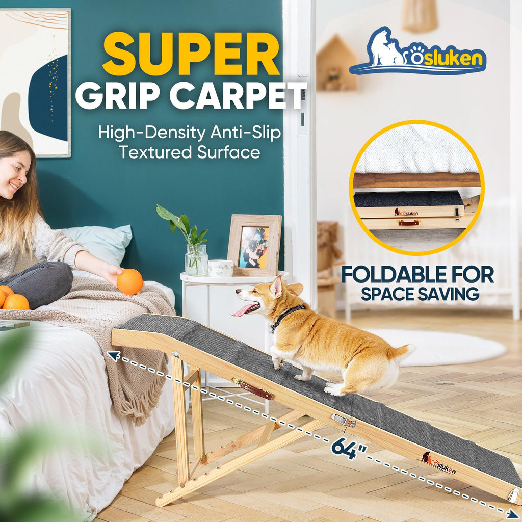 Foldable Dog Ramp with Platform 6 Adjustable Heights Y565311