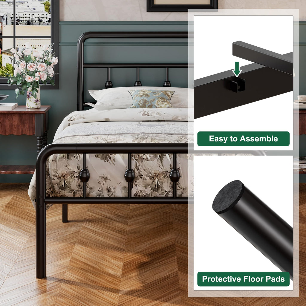 16 Inch Twin Metal Platform Bed with Headboard and Footboard B645170