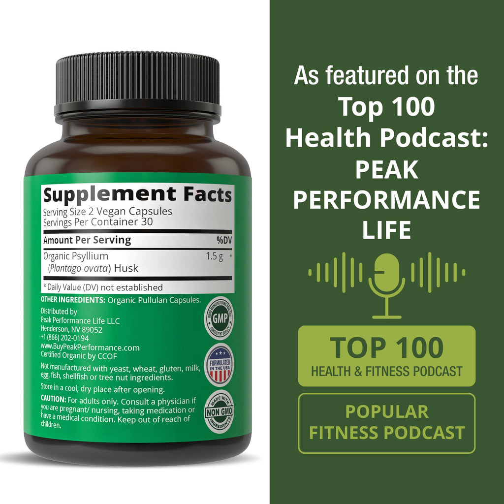 Organic Psyllium Husk Vegan Capsules Fiber Supplement Q315037
