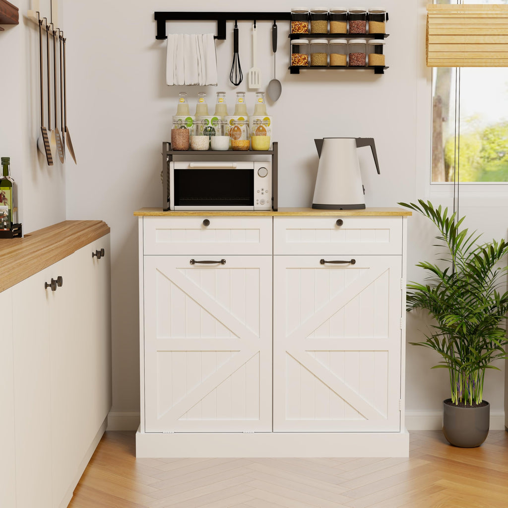 White Double Tilt Out Trash Cabinet with Two Drawers F1702