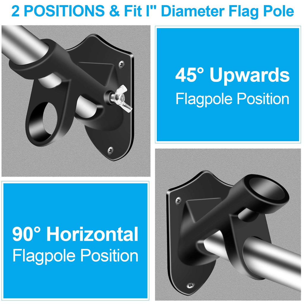 1" Flag Pole Holder Brackets with Hardwares, Two Positions Aluminium Alloy Rust Free Coated, Black 1 Pack Z363