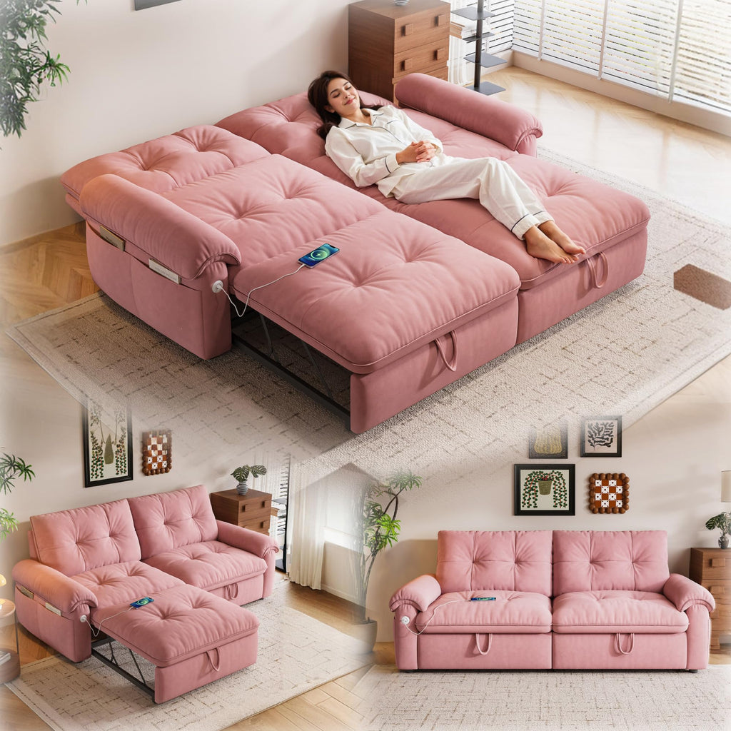 Queen Size Pink Sofa Bed with Pull Out Bed F37574