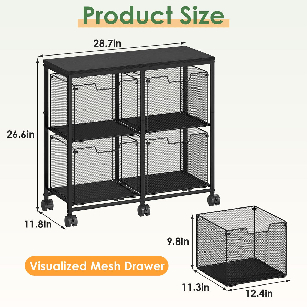 Black 4 Drawer Mobile File Cabinet P827968