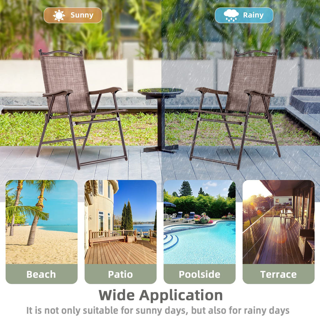 Set of 2 Brown Folding Patio Dining Chairs with Armrests G7038
