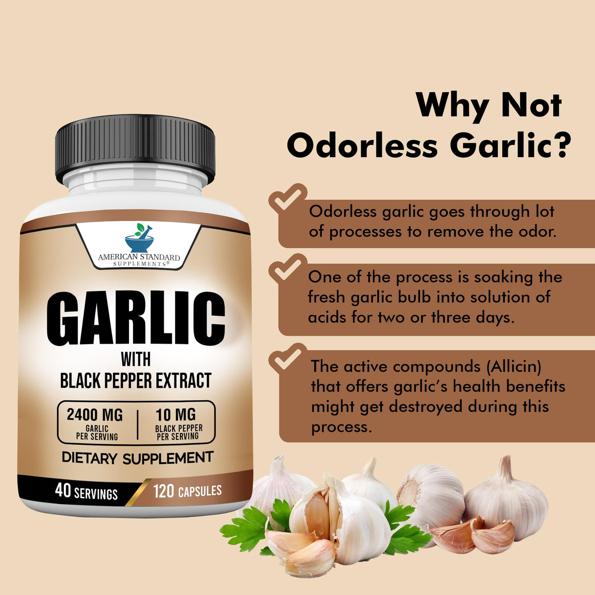 Garlic 2400mg with Black Pepper Fruit Extract 120 Capsules G511157
