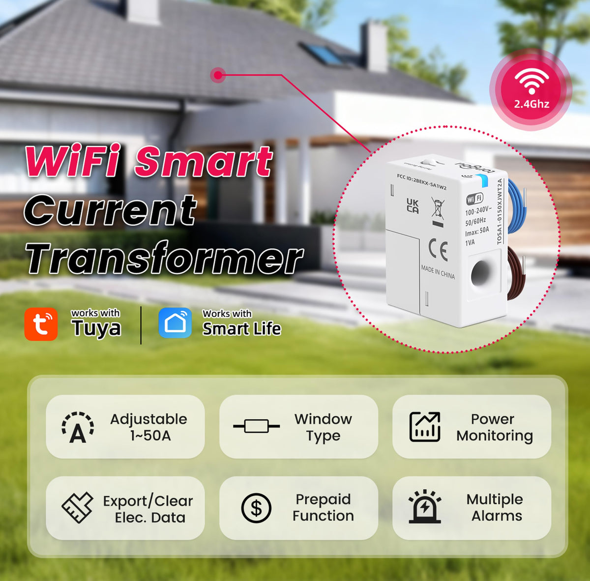 WiFi Smart Home Energy Monitor 1-50A 100-240VAC Current Transformer K757