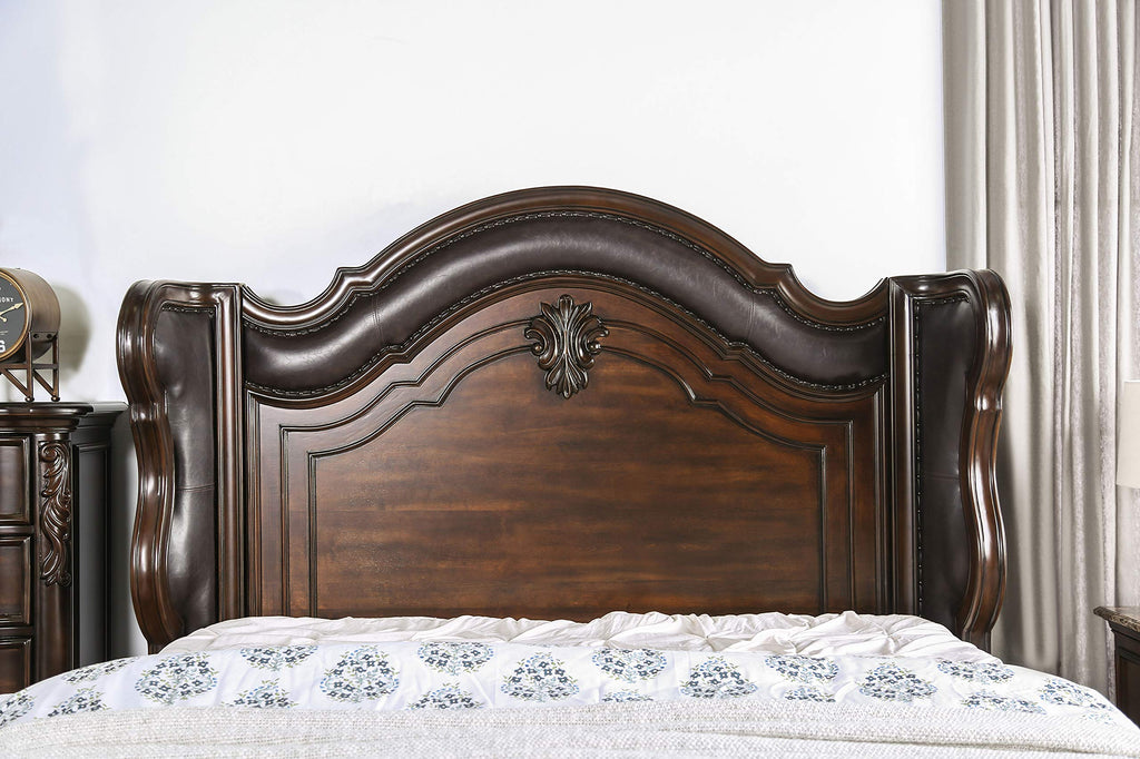 Brown Cherry Wood California King Wingback Bed W7904