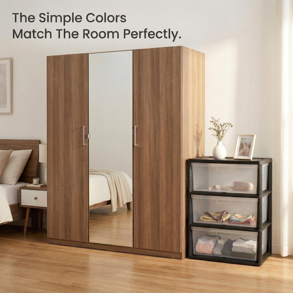 Black 3 Drawer Storage Organizer Tower with Clear Plastic Bins L1896