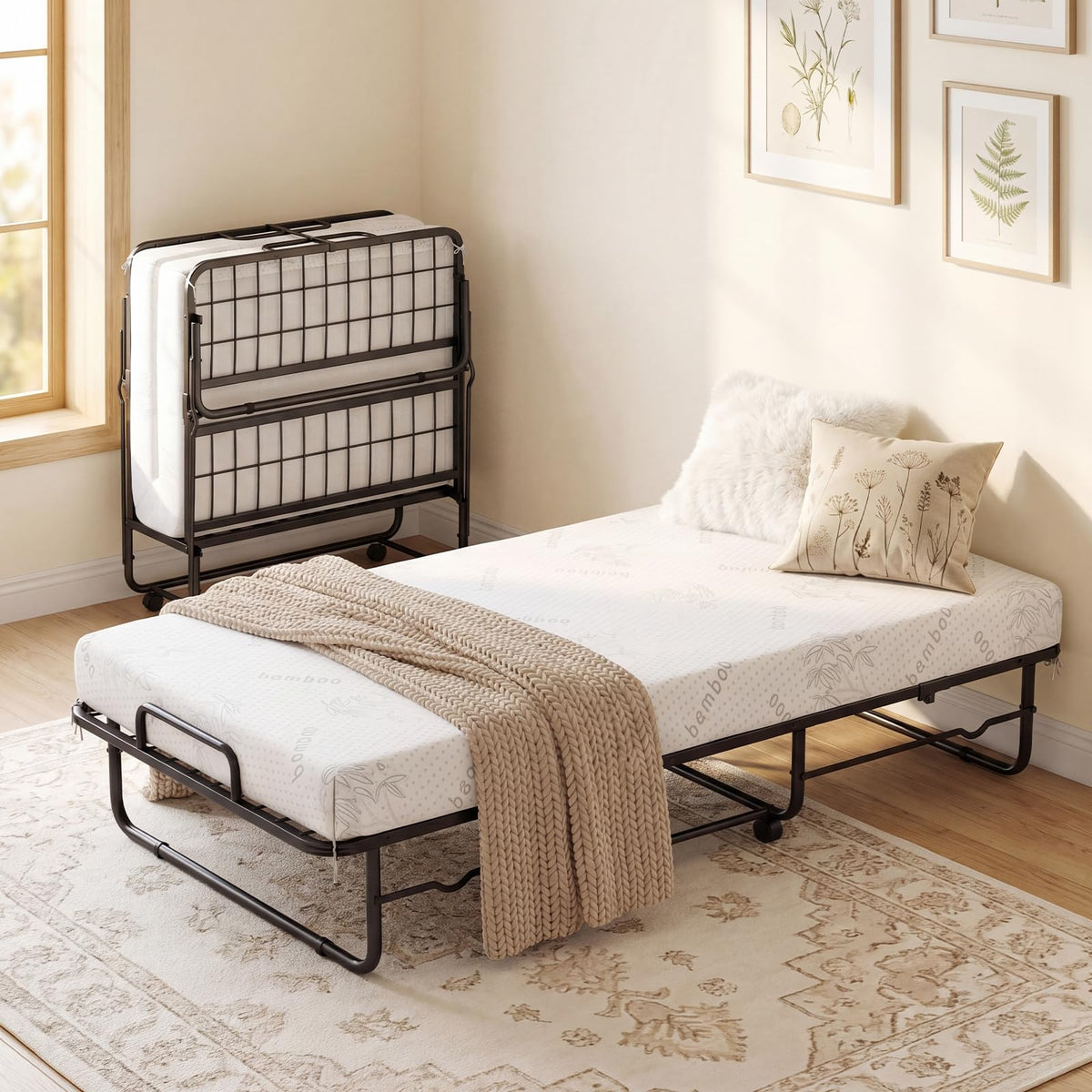 Folding Bed with 5-Inch Mattress, Twin Size Foldable Guest Bed with Metal Frame X557