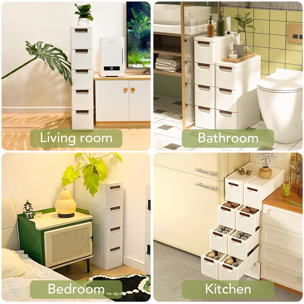 White 3 Drawers Narrow Plastic Bathroom Storage Cabinet F241